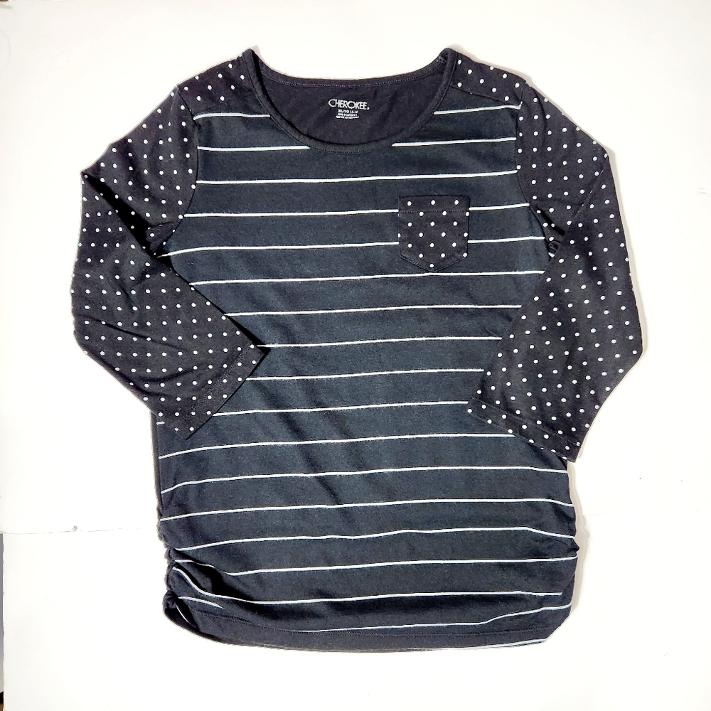 Cherokee Girl's Black Striped and Polka Dot 1/4 Sleeve Shirt Size: 14/16